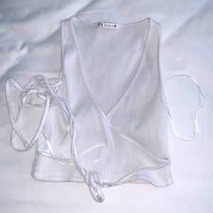 White drawstring cross cross top from Zara